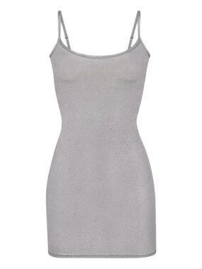 SKIMS Shimmery Silver Metallic Slip Dress